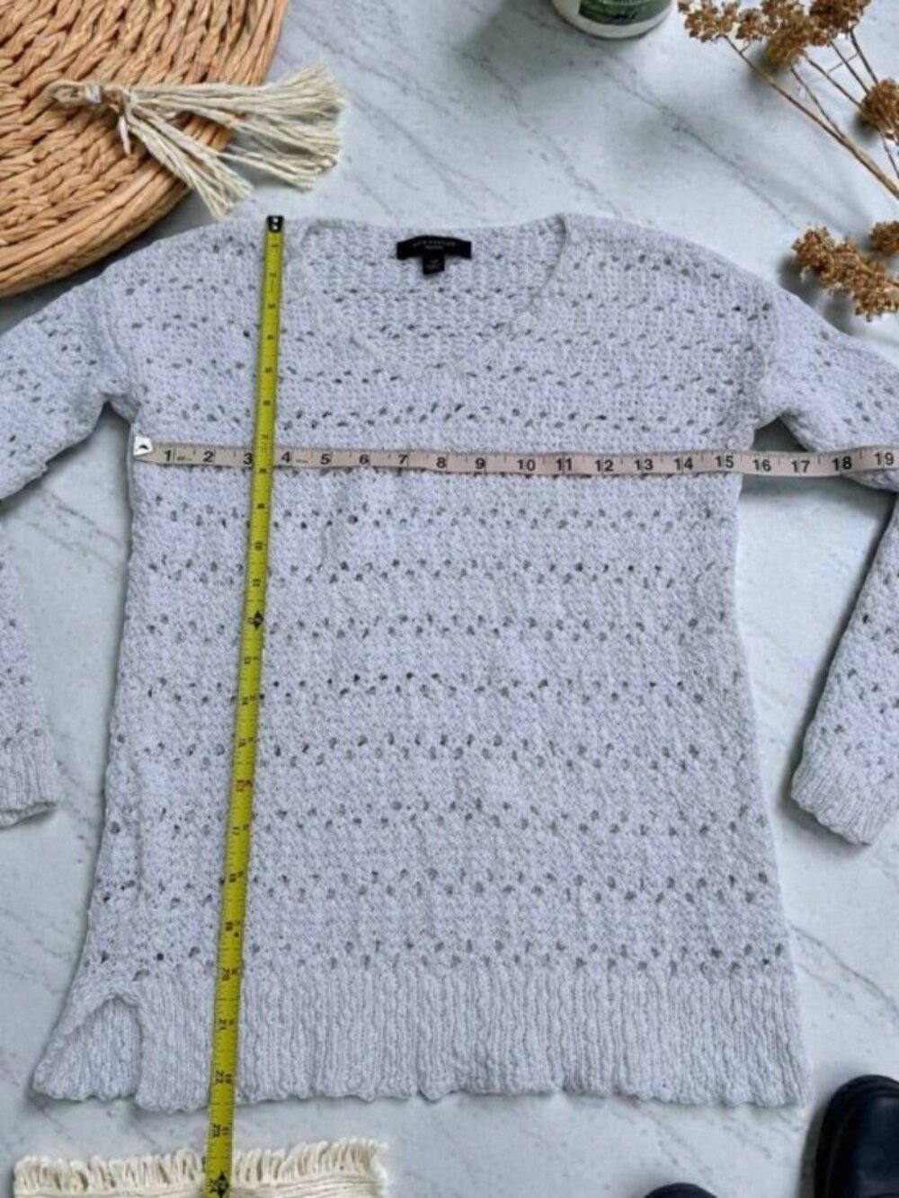 Ann Taylor White Open Knit Crochet Sweater Top Size Small Petite Cotton Blend - Picture 5 of 8
